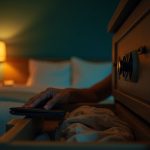 A traveler in a warmly lit hotel room places a wallet into a drawer, with a hotel safe subtly visible in the background, highlighting careful handling of personal items.